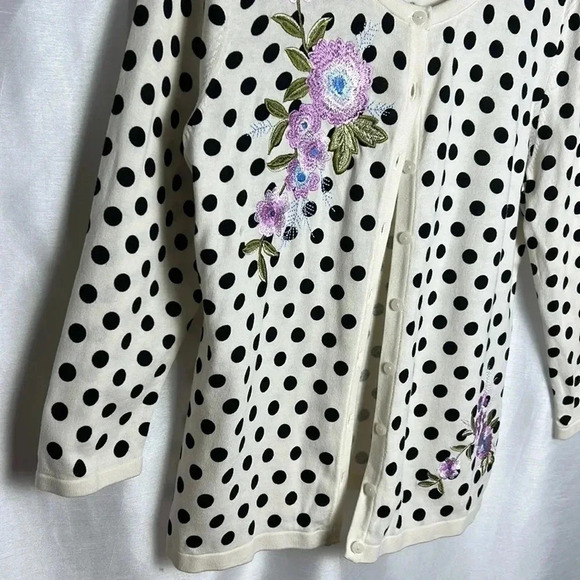 Talbots floral ,embroidered cardigan,polka dots,button,cottagecore,closet staple - Picture 6 of 11